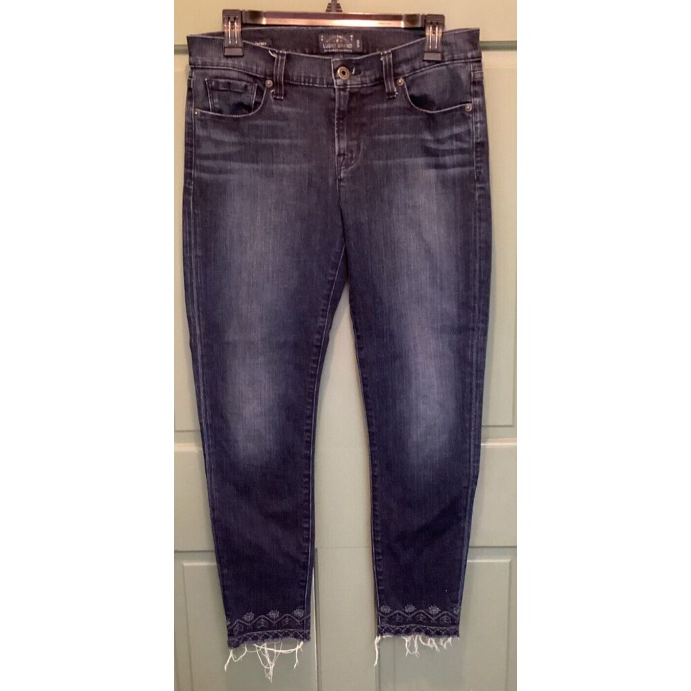 Lucky Brand Women's Size 6 Brooke Ankle Skinny Jeans Embroidered Raw Hem Cropped